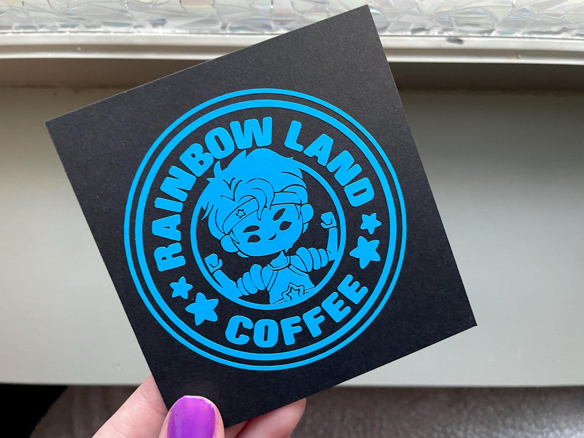 Buddy Blue Vinyl Decal: Rainbow Land Coffee Label