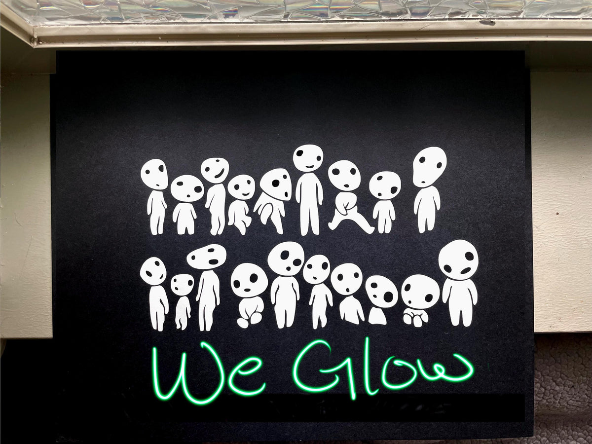 Kodama Princess Mononoke forest spirit decals, they glow in the dark! Cute for water bottles, notebooks, window stickers and more