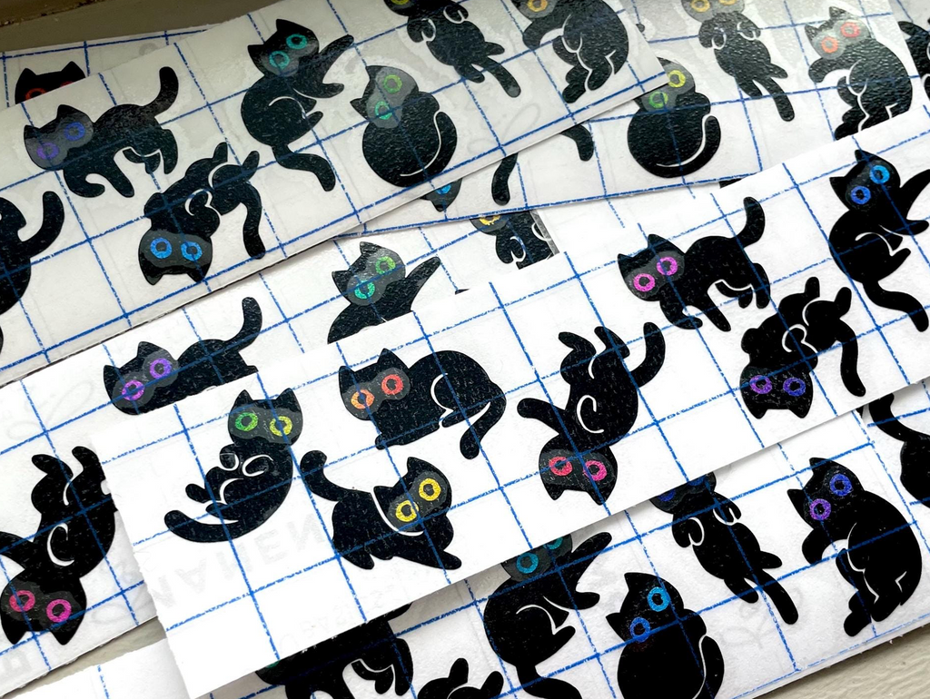 Autocollant de chat noir Cosmic Void pour ordinateur portable, carnet, planificateur, papeterie, fenêtres de voiture