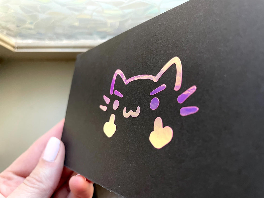 Naughty Kitty fingers up - Laptop notebook planner stationary Sticker, vehicle car window