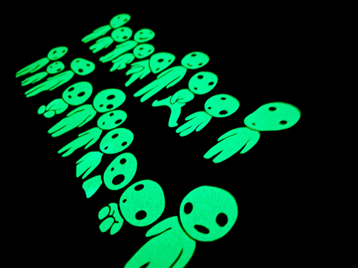Kodama Princess Mononoke forest spirit decals, they glow in the dark! Cute for water bottles, notebooks, window stickers and more