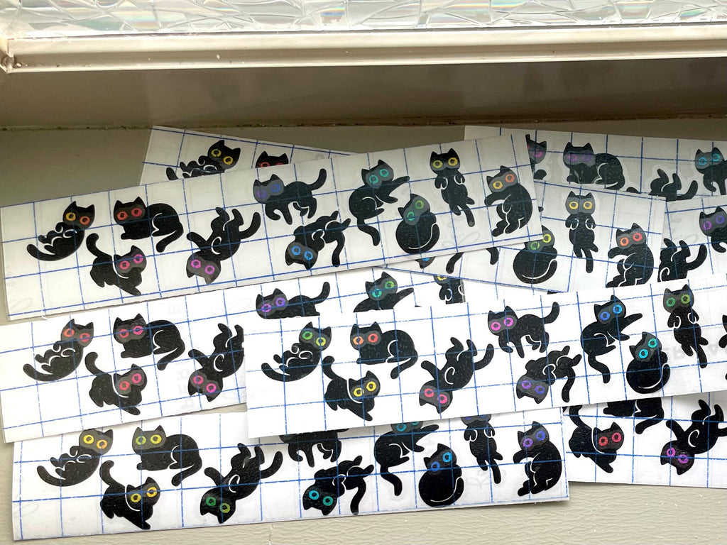 Autocollant de chat noir Cosmic Void pour ordinateur portable, carnet, planificateur, papeterie, fenêtres de voiture